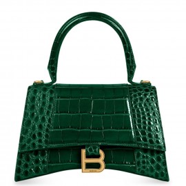 Balenciaga Hourglass Small Bag in Green Crocodile Embossed Calfskin