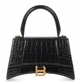 Balenciaga Hourglass Small Bag in Black Crocodile Embossed Calfskin