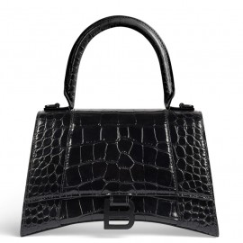 Balenciaga Hourglass Small Bag in Noir Crocodile Embossed Calfskin