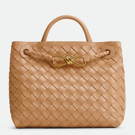 Bottega Veneta Andiamo Small Bag in Pale Brown Intrecciato Lambskin