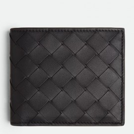 Bottega Veneta Bi-fold Coin Purse Wallet in Black Intrecciato Calfskin