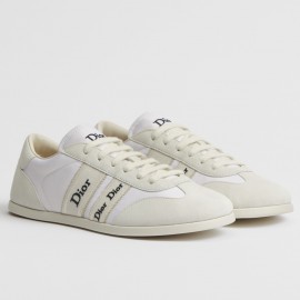 Dior Ribbon Sneakers in White Suede Calfskin and Technical Fabric