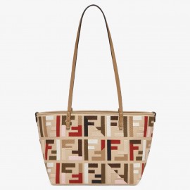 Fendi Small Roll Tote in Canvas with Multicolor FF Embroidery