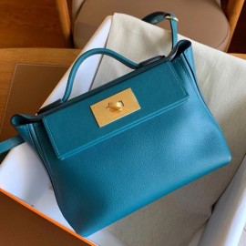 Hermes 24/24 Mini 21 Handmade Bag in Vert Bosphore Evercolor Leather