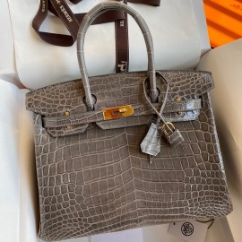 Hermes Birkin 30 Handmade Bag In Taupe Crocodile Niloticus Shiny Skin