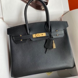 Hermes Birkin 30 Retourne Handmade Bag In Black Swift Leather 