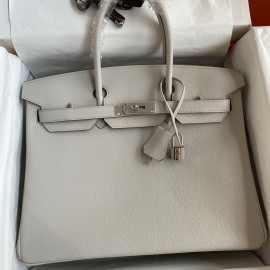 Hermes Birkin 35 Retourne Handmade Bag in Pearl Grey Epsom Calfskin