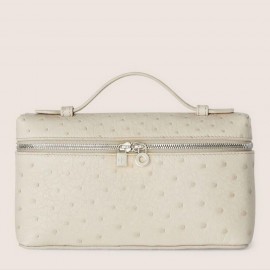 Loro Piana Extra Pocket Pouch L19 in White Ostrich-embossed Leather