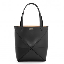 Loewe Mini Puzzle Fold Tote Bag in Black Calfskin