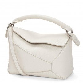 Loewe Puzzle Mini Bag In White Grained Calfskin 