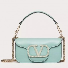 Valentino Small Loco Shoulder Light Green Bag with Crystals Logo