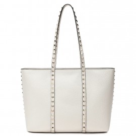 Valentino Garavani Rockstud Shopping Bag in White Grainy Leather