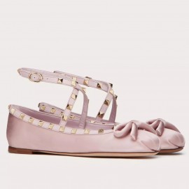 Valentino Garavani Rockstud Ballerina In Beige Satin