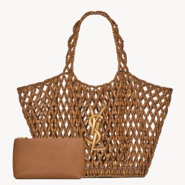 Saint Laurent Icare Medium Bag in Brown Wood Beads
