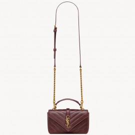 Saint Laurent College Mini Chain Bag in Bordeaux Crackled Leather