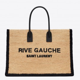 Saint Laurent Rive Gauche Tote Bag in Beige Raffia and Leather 