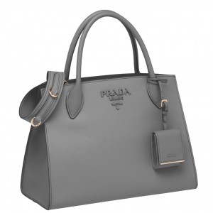 Prada Large Monochrome Bag In Grey Saffiano Leather