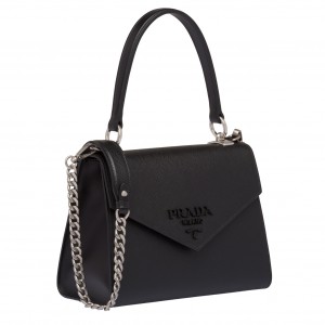 Prada Monochrome Top Handle Bag In Black Saffiano Leather