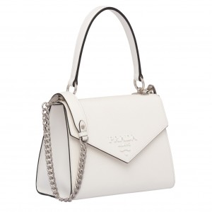 Prada Monochrome Top Handle Bag In White Saffiano Leather