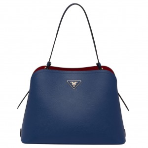 Prada Matinee Tote Bag In Blue Saffiano Leather