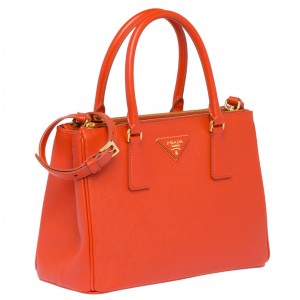 Prada Small Galleria Bag In Orange Saffiano Leather