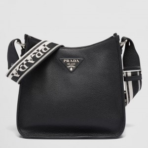 Prada Hobo Bag in Black Grained Leather