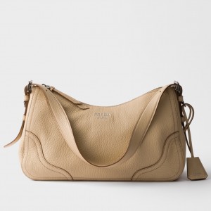 Prada Aimee Large Shoulder Bag in Sand Beige Buckskin