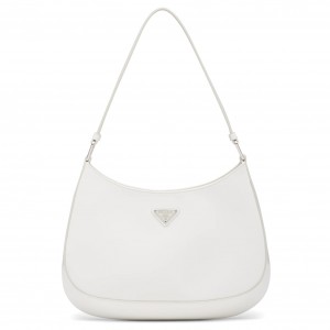 Prada Cleo Small Shoulder Bag In White Brushed Leather
