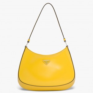 Prada Cleo Shoulder Small Bag In Yellow Brushed Leather