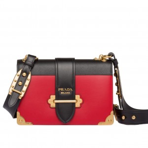 Prada Large Cahier Bag In Red/Black Leather