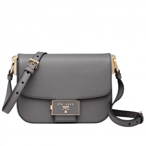 Prada Embleme Bag In Grey Saffiano Leather 