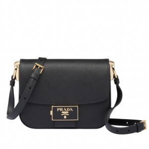 Prada Embleme Bag In Black Saffiano Leather 