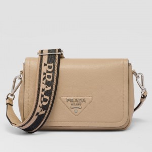 Prada Flap Shoulder Bag in Sand Grained Leather