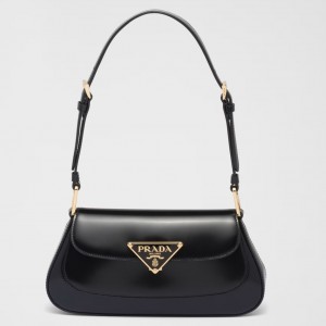 Prada Shoulder Bag in Black Brushed Calfskin