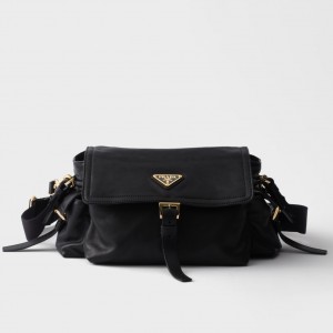 Prada Explore Medium Flap Bag in Black Nappa Lambskin