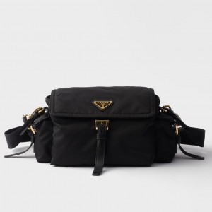 Prada Explore Medium Flap Shoulder Bag in Black Re-Nylon
