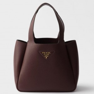 Prada Small Tote Bag in Burgundy Grained Leather