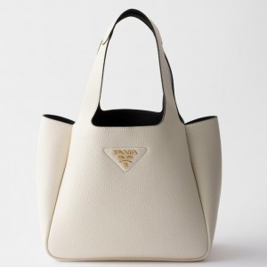 Prada Small Tote Bag in White Grained Leather