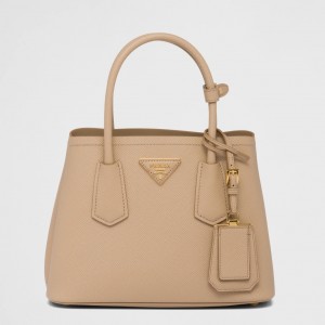 Prada Double Mini Bag In Beige Saffiano Leather