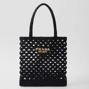 Prada Crochet Tote Bag in Black Raffia-effect Yarn