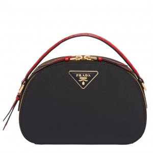 Prada Odette Black Saffiano And Red Crocodile Bag