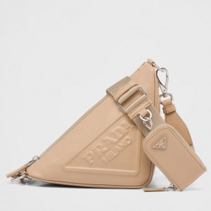 Prada Triangle Shoulder Bag In Beige Leather