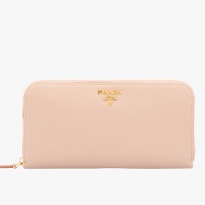 Prada Zipped Wallet In Light Pink Saffiano Leather