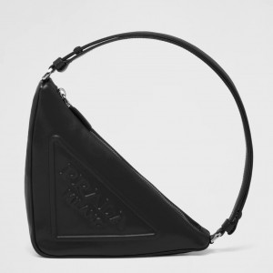 Prada Triangle Pouch Bag In Black Leather 