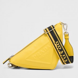 Prada Triangle Shoulder Bag In Yellow Saffiano Calfskin