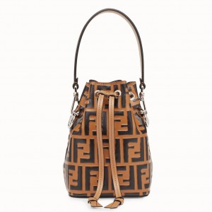 Fendi FF Mon Tresor Mini Bucket Bag In Brown Calfskin