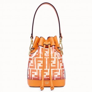 Fendi Orange Mon Tresor Mini Bucket Bag In Transparent PU