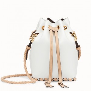 Fendi Mon Tresor Mini Bucket Braided Bag In White Calfskin