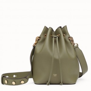 Fendi Small Mon Tresor Bucket Bag In Green Calfskin