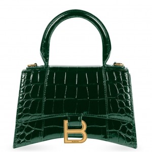 Balenciaga Hourglass XS Bag in Green Crocodile Embossed Calfskin